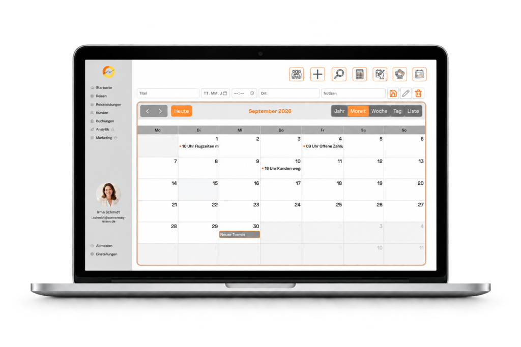 AlphaHof Reisebüro-Software – Kalender und Reiseverwaltung